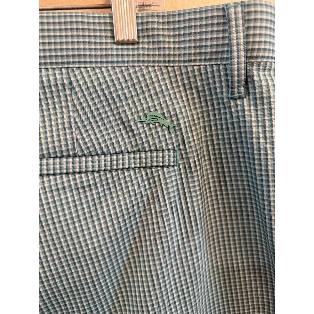 Tommy Bahama Mens Plaid Golf Shorts Size 44 Blue Gingham Stretch Waistband